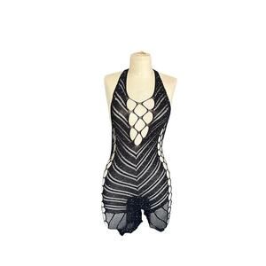 Dance Wear Mesh Bedazzled Romper in Black